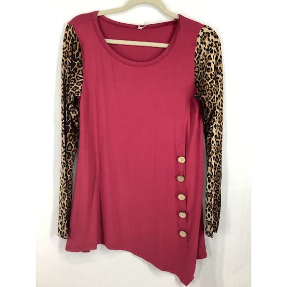 Viishow Maroon Leopard Print Buttoned Pullover Sweater Women's Size Medium - Picture 1 of 8